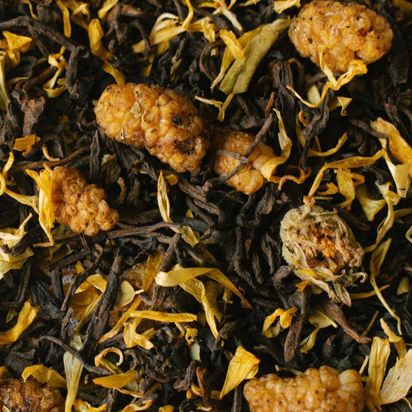 té Pu erh con bambú, frambuesa y caléndula, depurativo, té a granel tenté